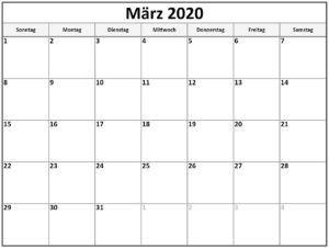 2020 März Kalender Mit Notizen