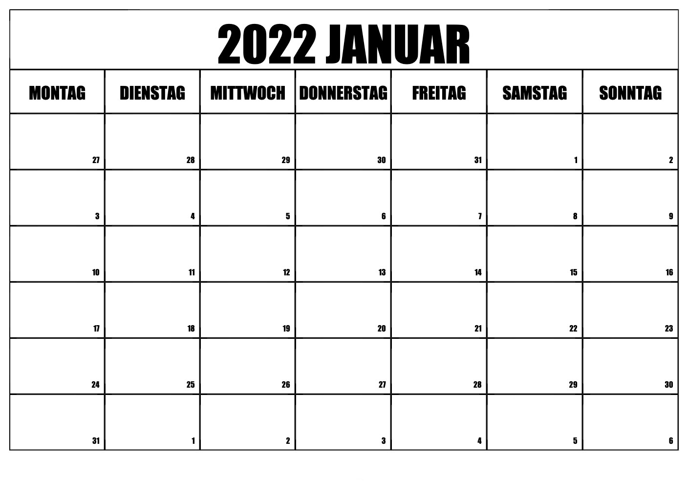 2022 Januar Kalender