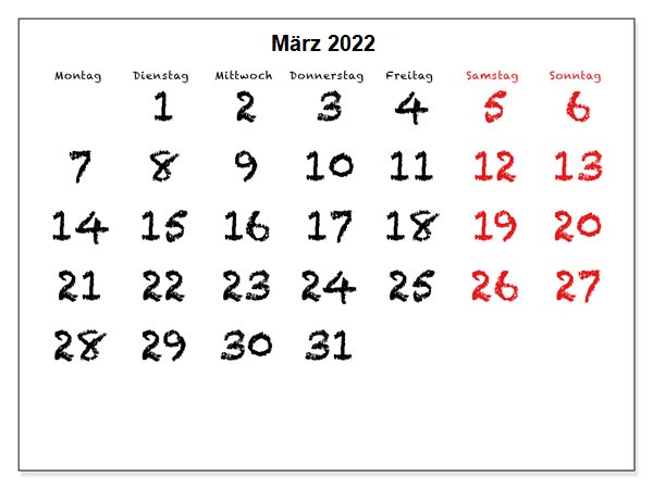 2022 März Kalender Mit Notizen