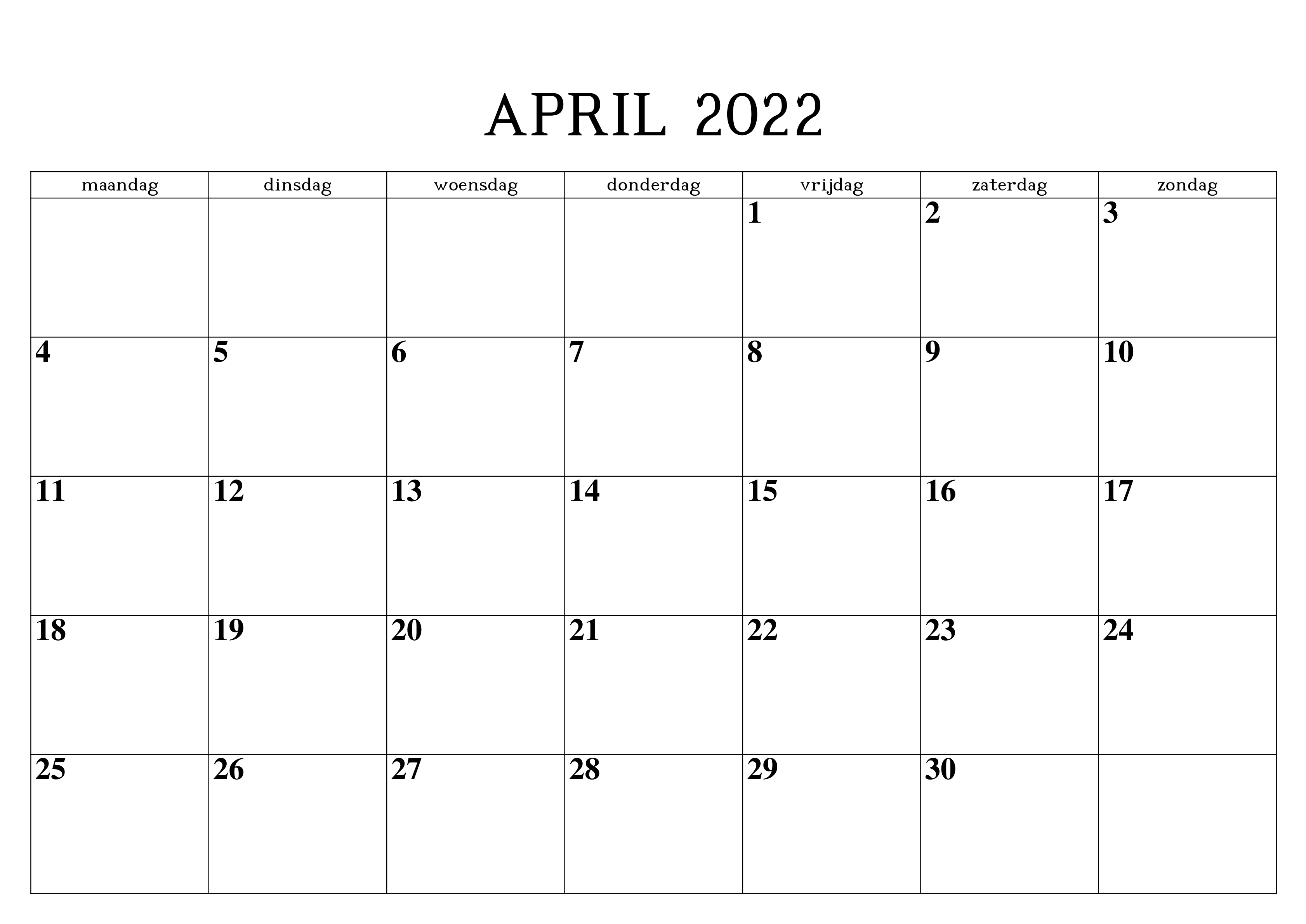 April 2022 Kalender Druckbarer