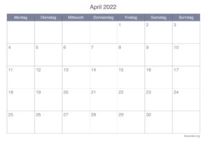April 2022 Kalender Zum Ausdrucken