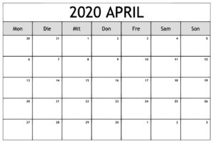 April Feiertags Kalender 2020