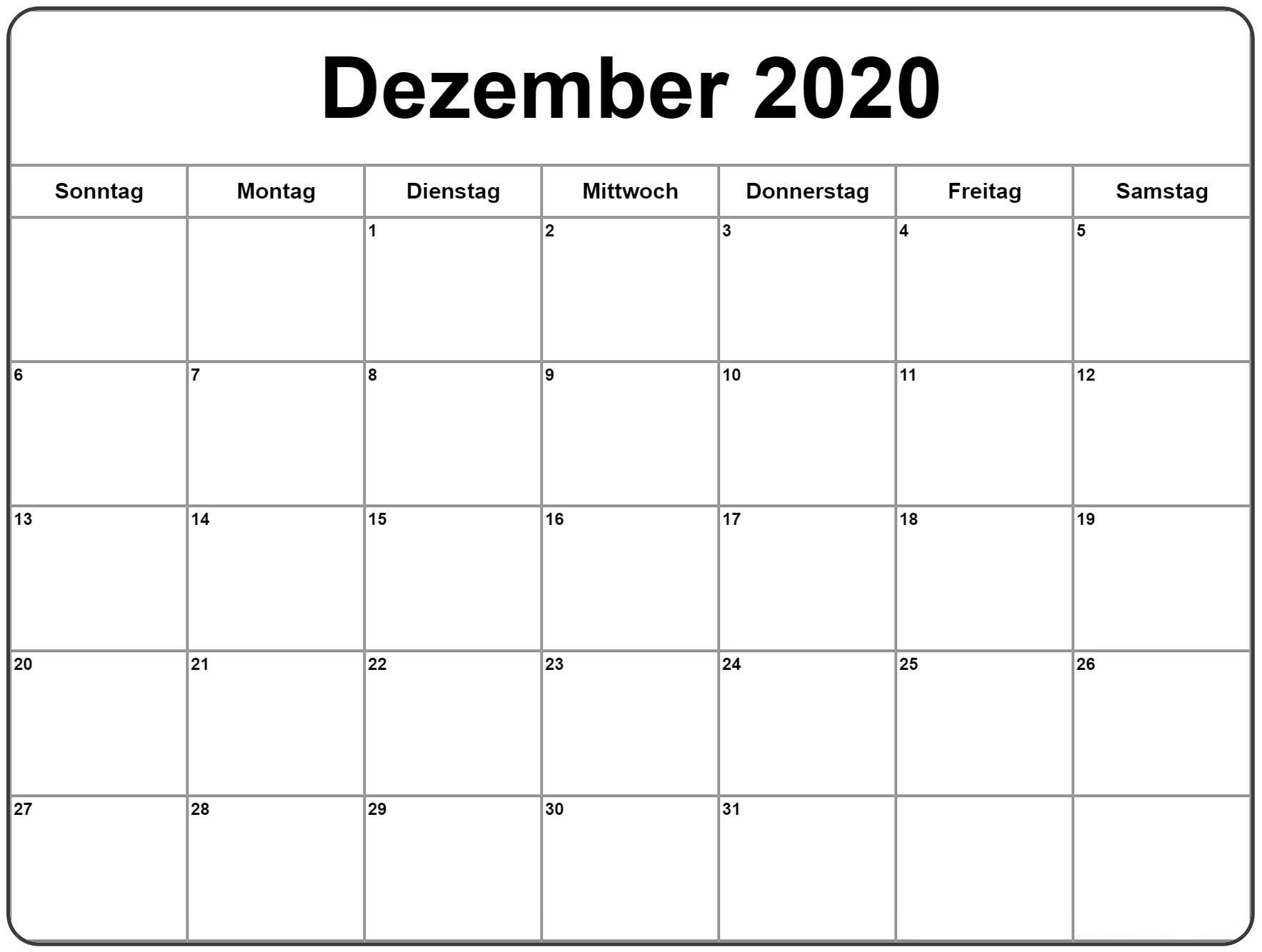 Dezember 2020 Kalender