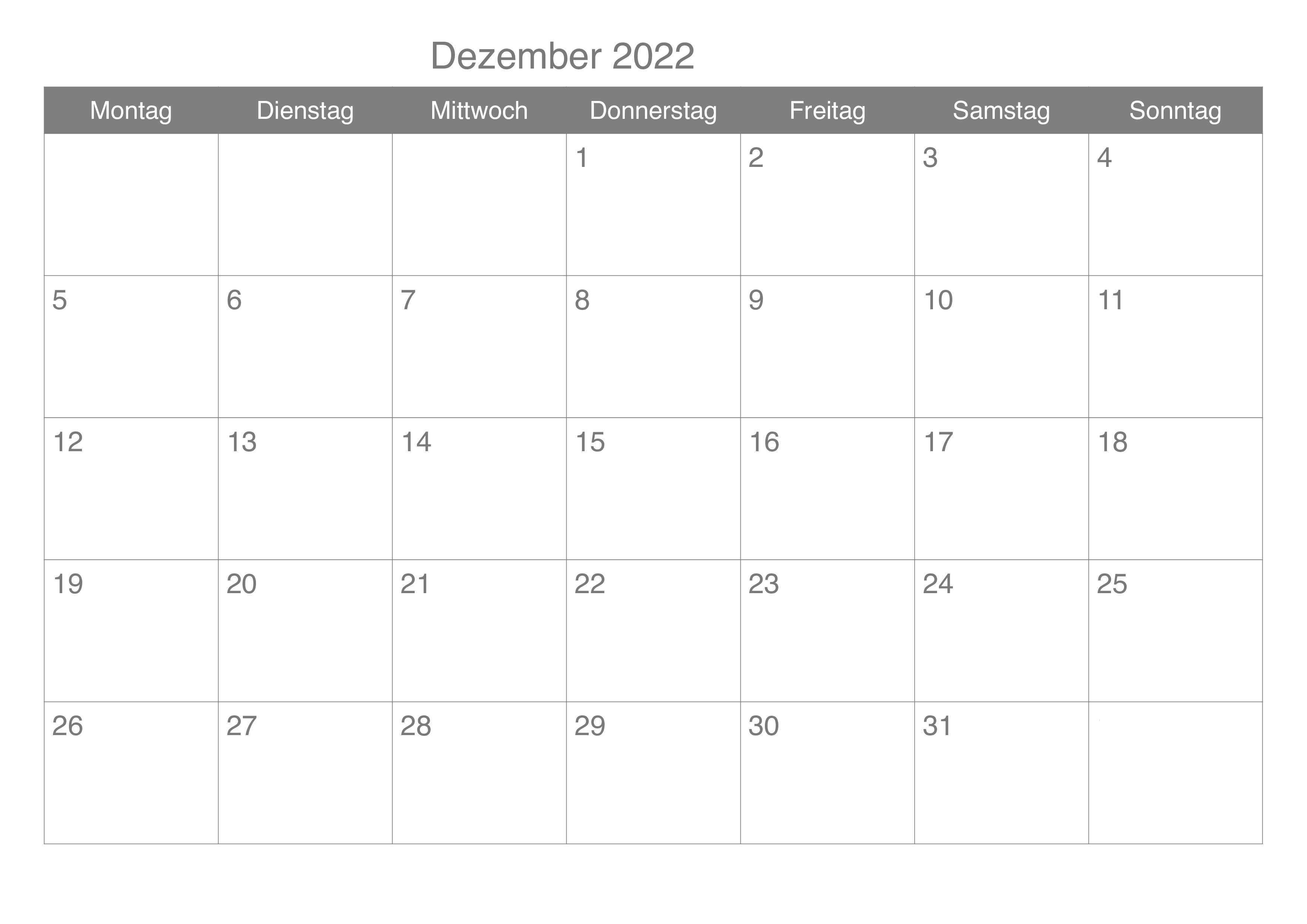 Dezember 2022 Kalender