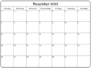 Druckbarer Dezember 2022 Kalender