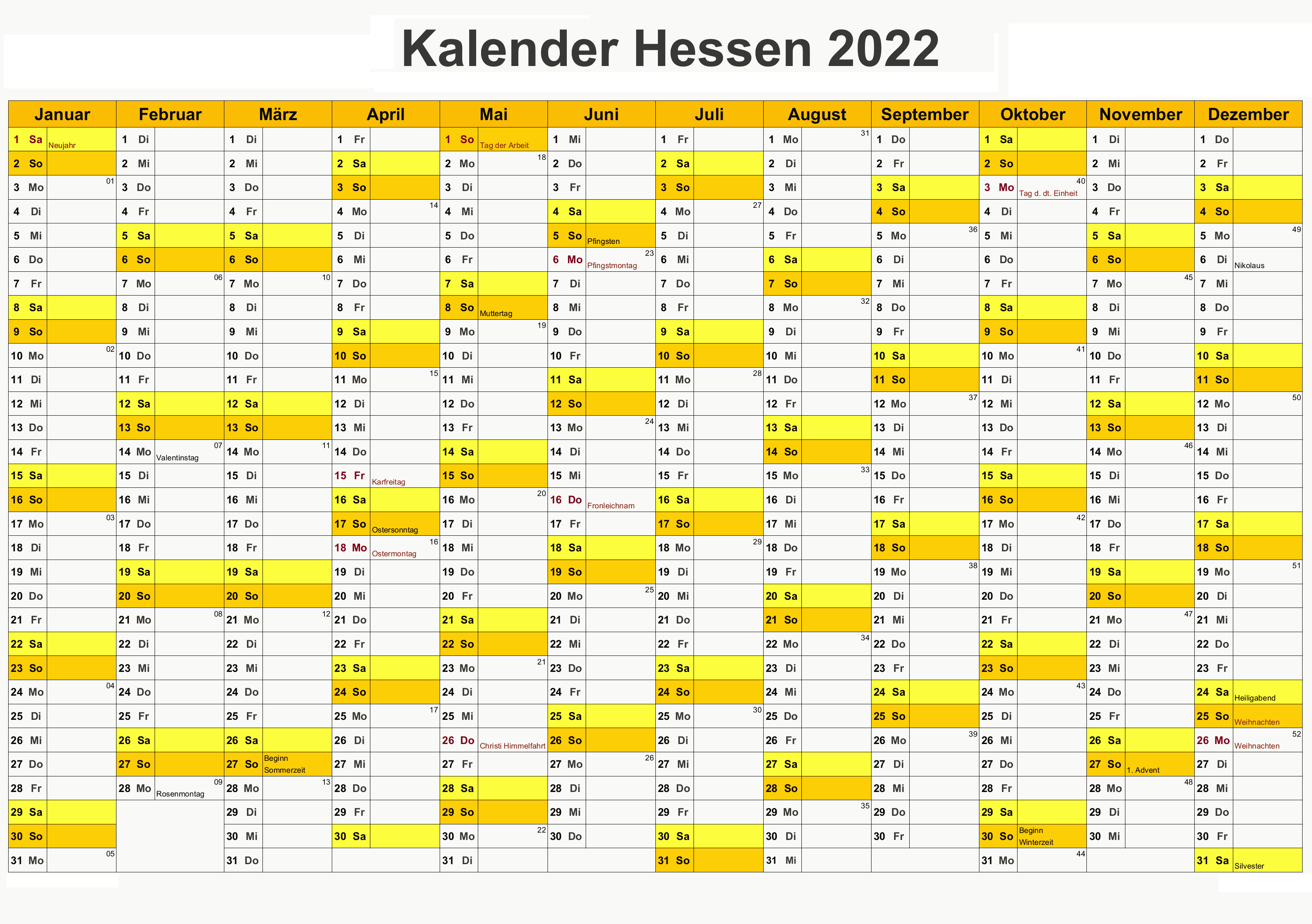 Feiertagen 2022 Hessen