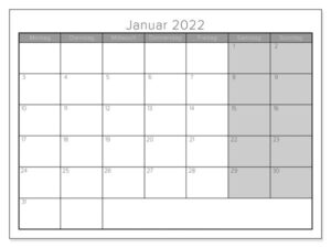 Januar 2022 Druckbarer Kalender