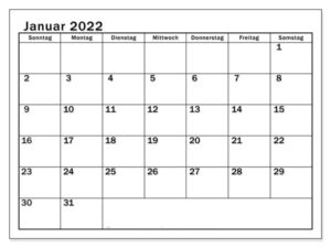 Januar 2022 Kalender PDF