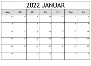 Januar 2022 Leerer Kalender