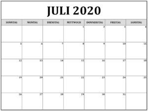 Kalender 2020 Juli Zum Ausdrucken