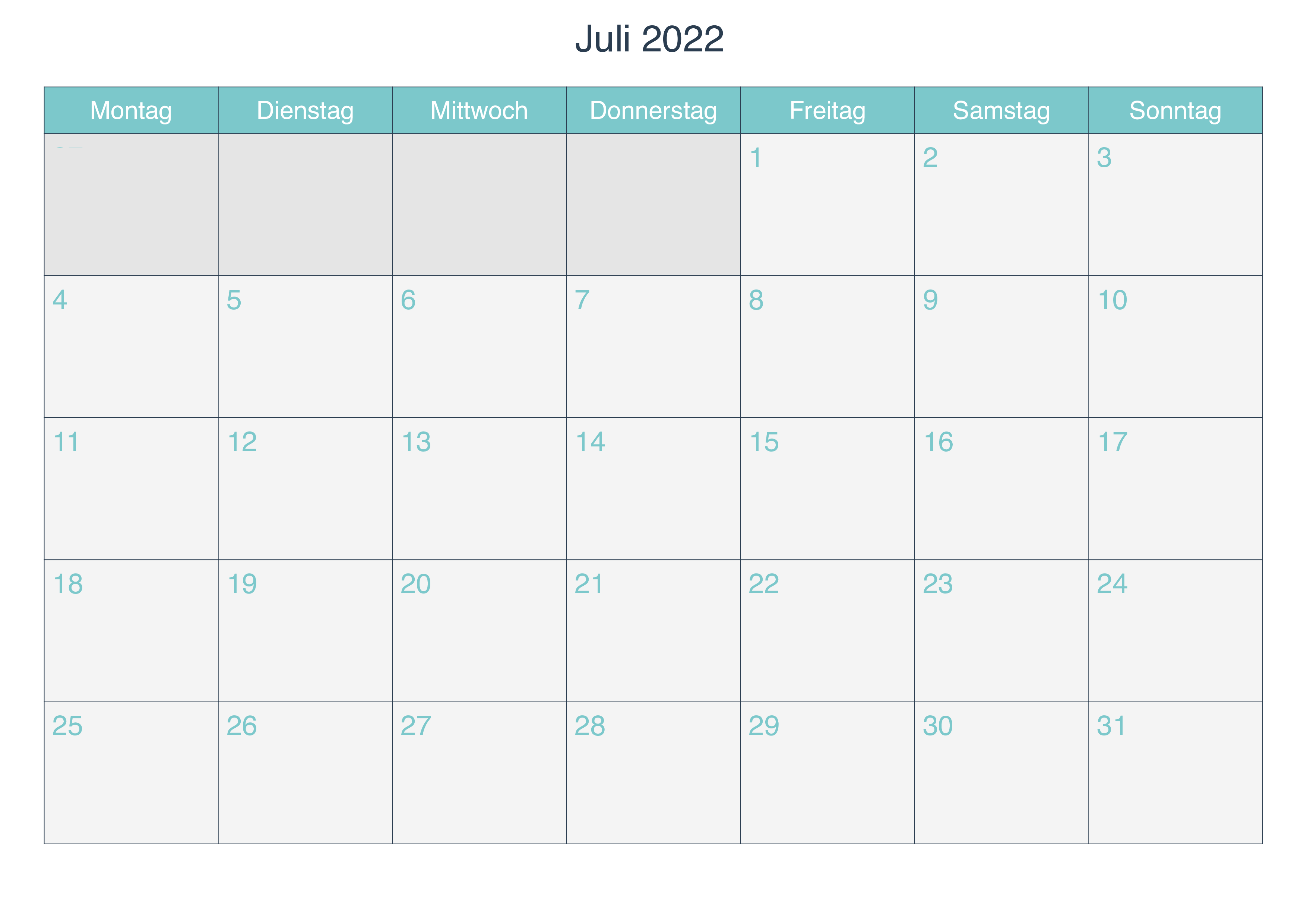 Juli 2022 Kalender