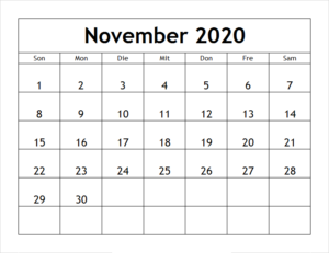 Kalender 2020 November Zum Ausdrucken