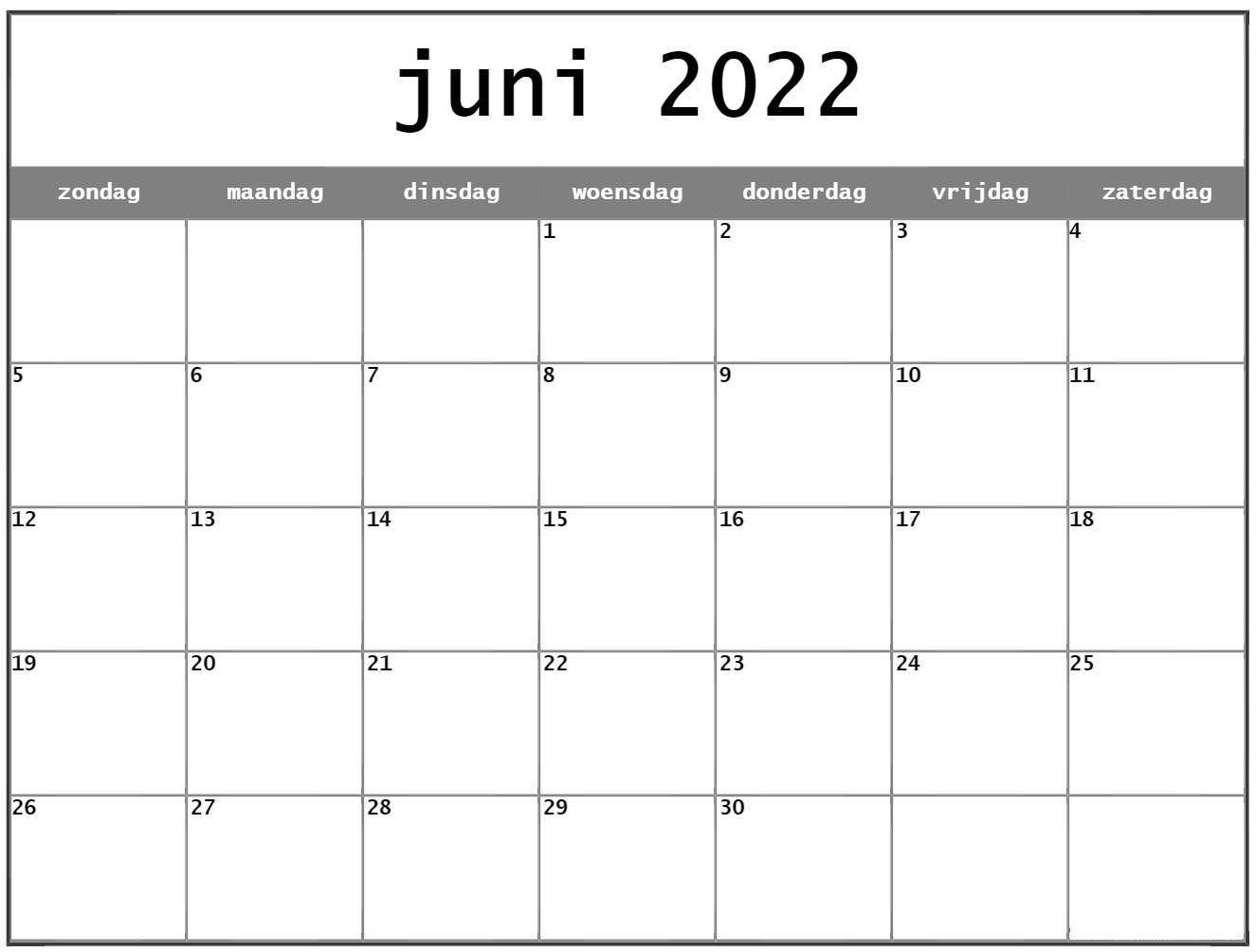 Kalender 2022 Juni Zum Ausdrucken