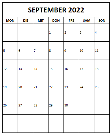 Kalender 2022 September Zum Ausdrucken