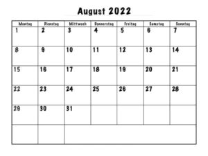 Kalender August 2022 Drucken