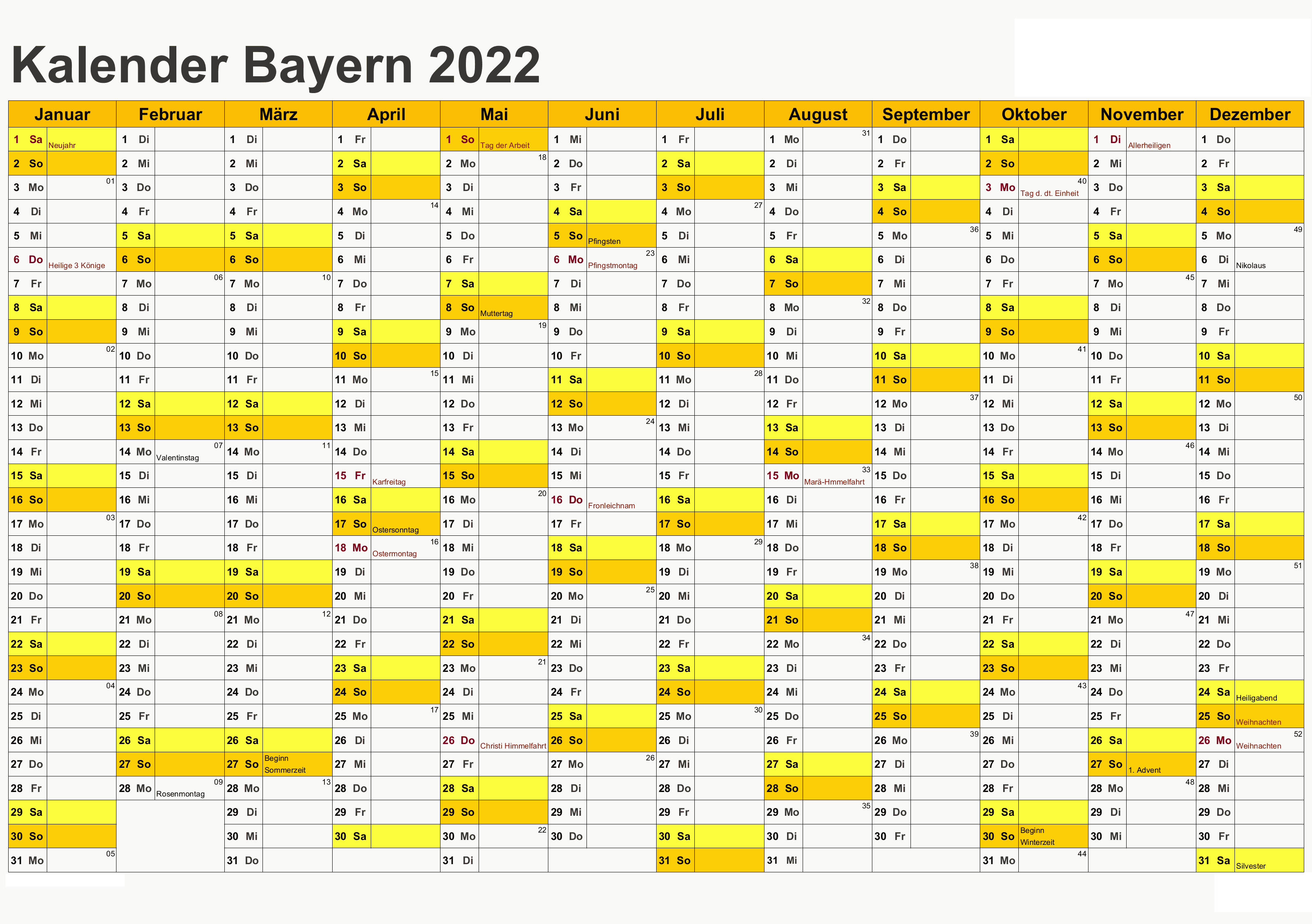 Kalender Bayern 2022 Zum Ausdrucken