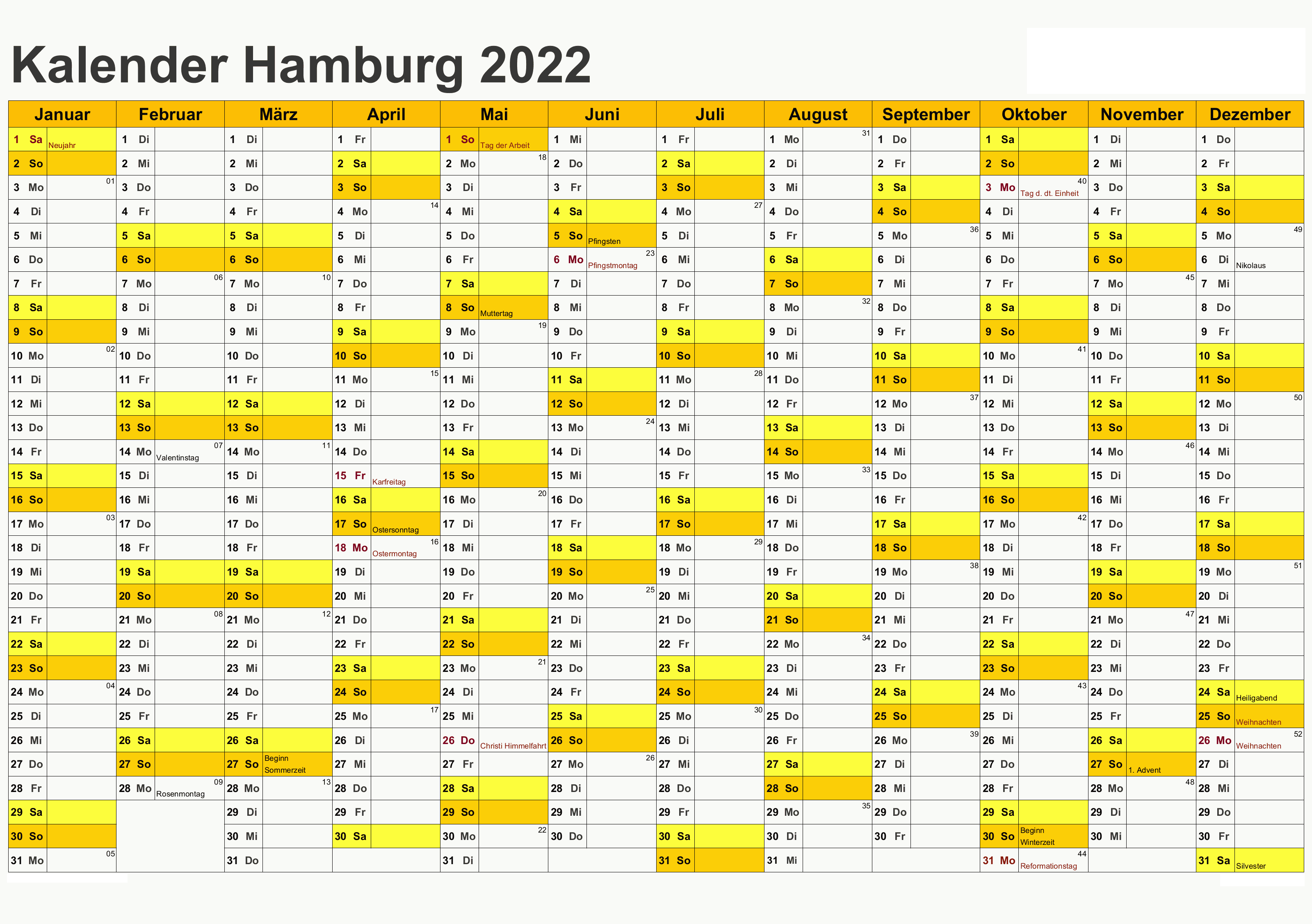 Kalender Hamburg 2022 Zum Ausdrucken