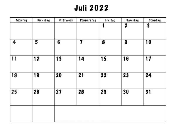 Kalender Juli 2022 Ausdrucken