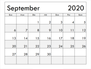 Kalender September 2020 Ausdrucken
