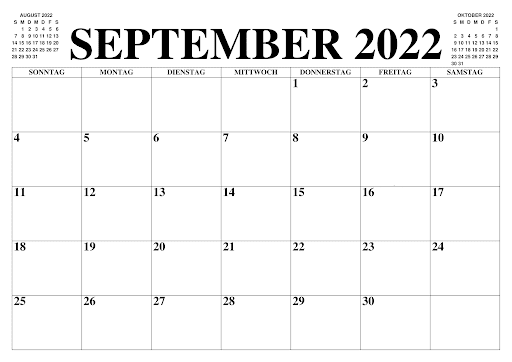 Kalender September 2022 Drucken