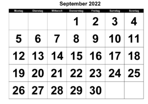 Kalender September 2022 Vorlage