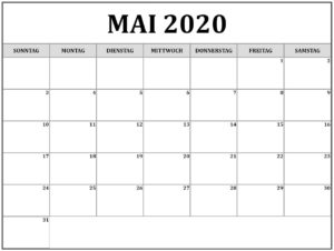 2020 Mai Kalender Mit Notizen