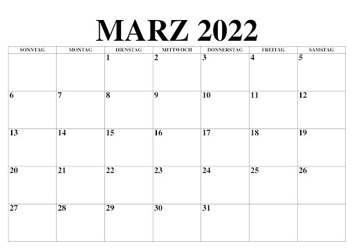 März 2022 Kalender