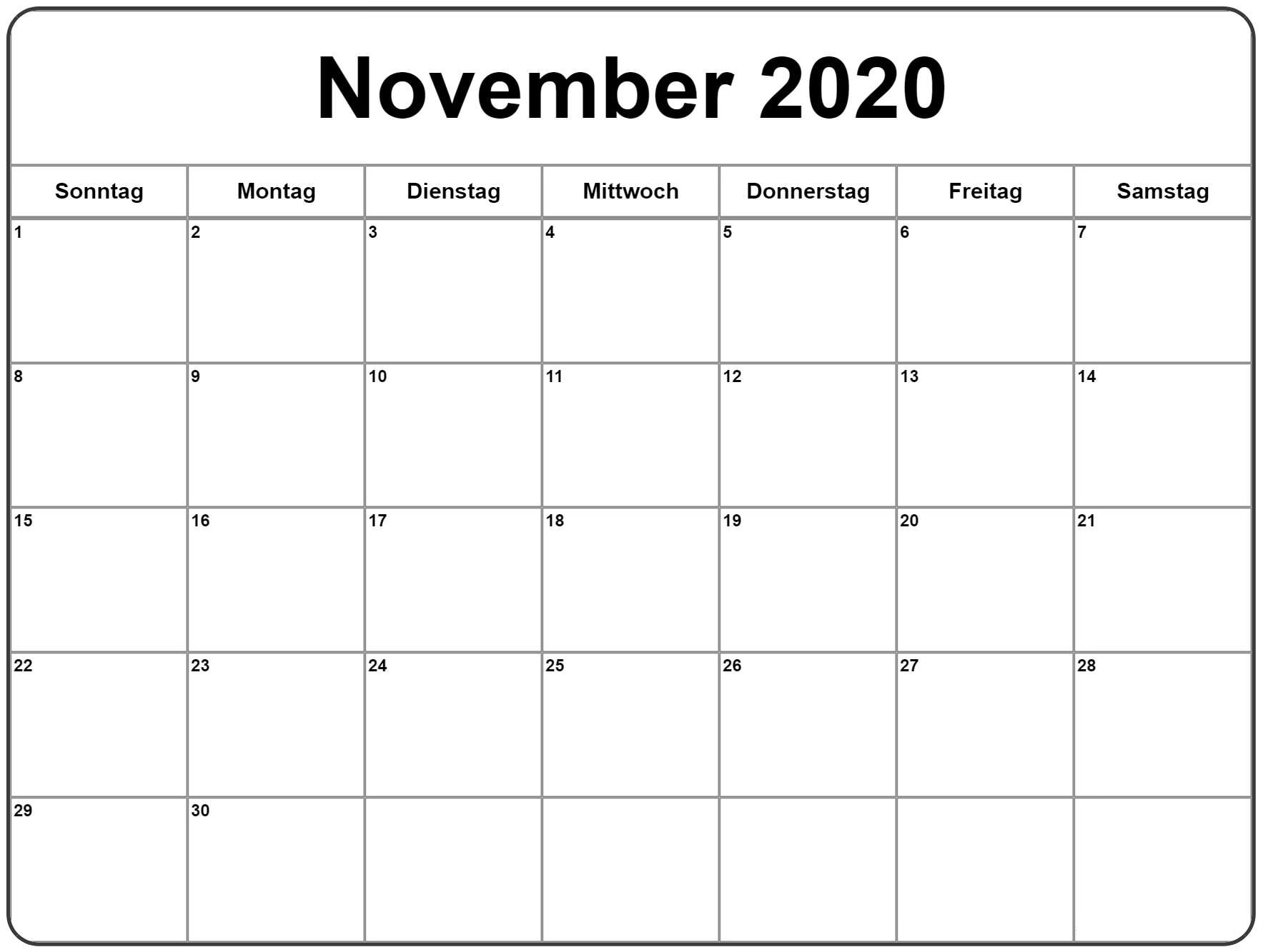 November 2020 Kalender