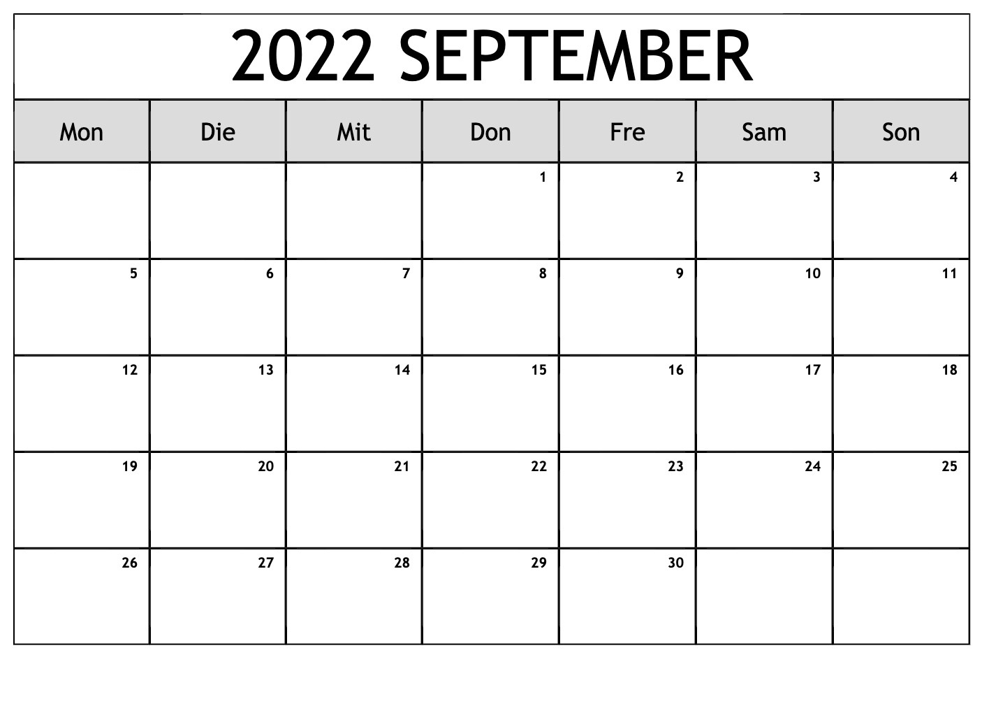 September 2022 Kalender