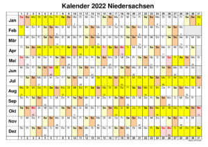 Sommerferien Niedersachsen 2022 Excel Word