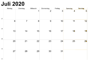Kalender Juni 2020 Vorlage