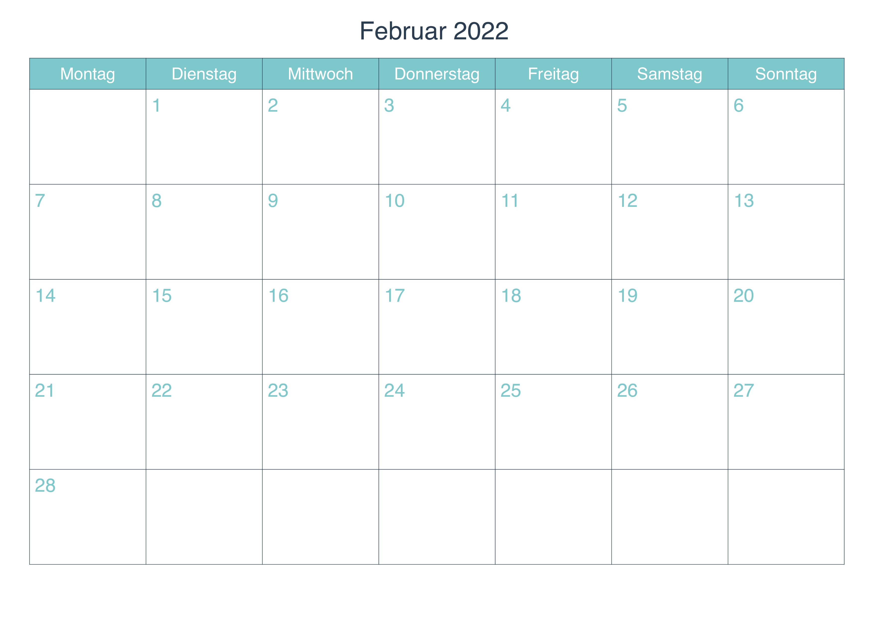 Februar 2022 Kalender Ausdrucken