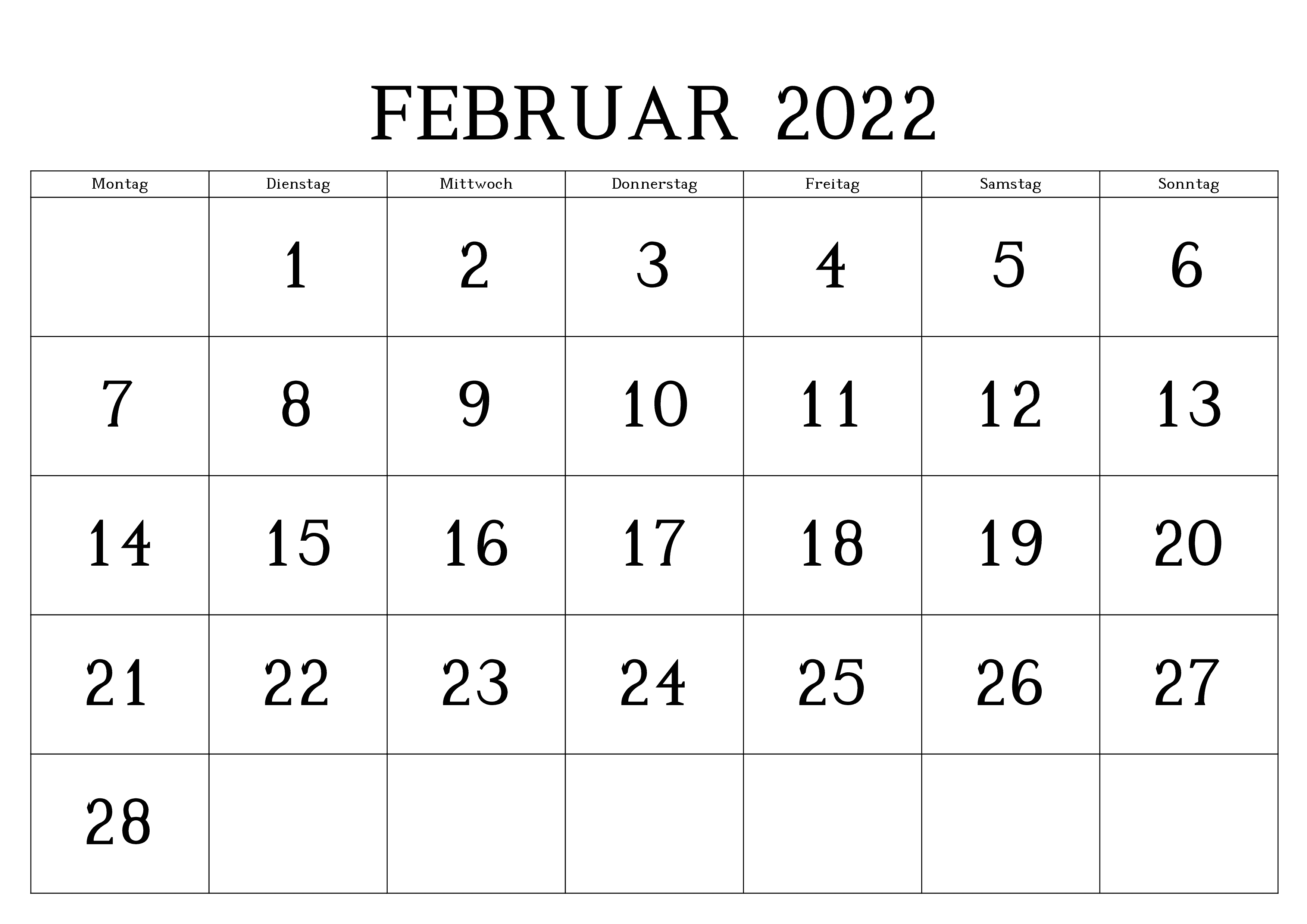 Februar 2022 Kalender