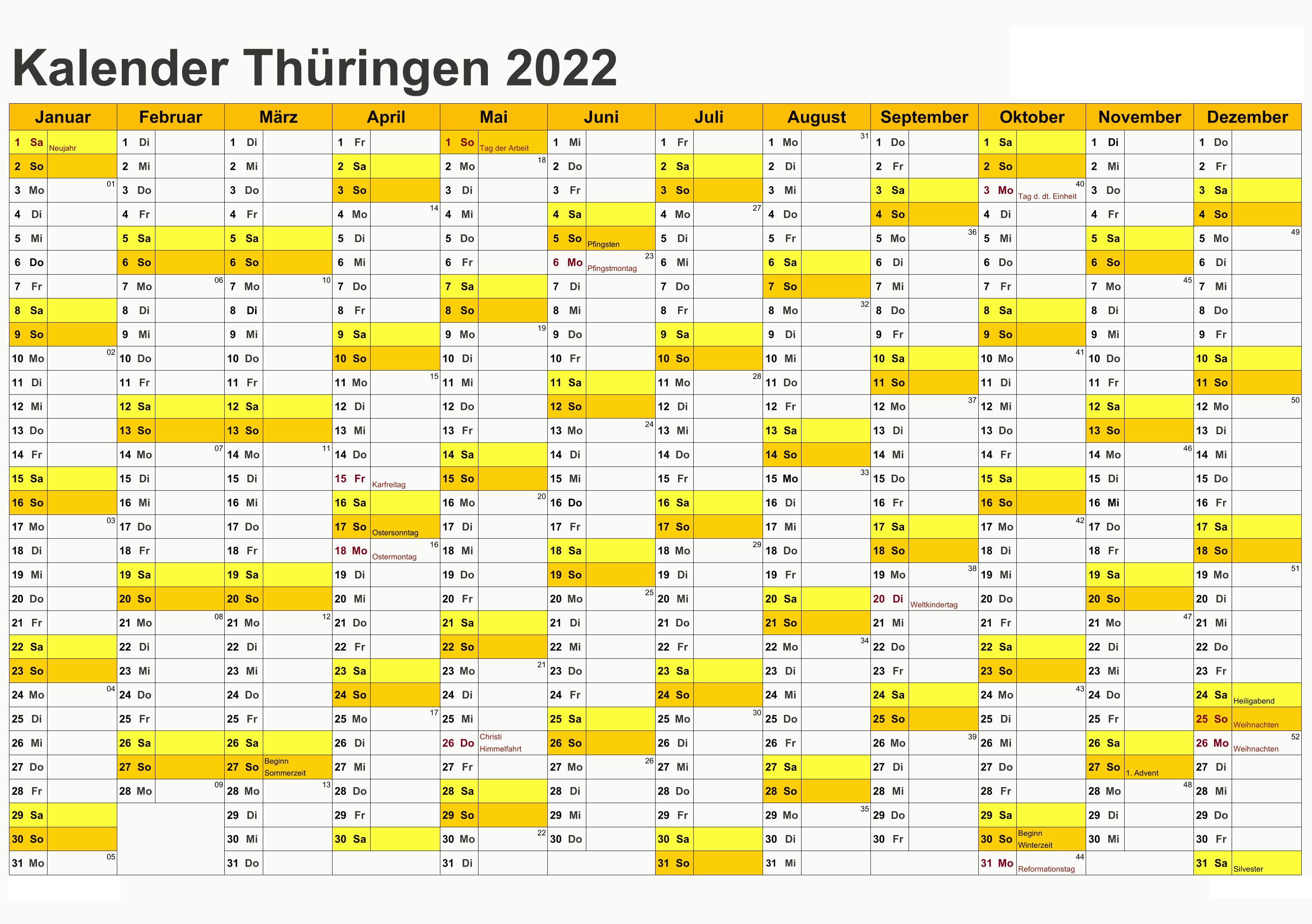Feiertagen 2022 Thuringia