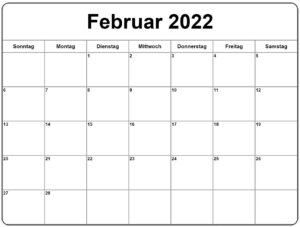 Frei Kalender Februar 2022 Ausdrucken