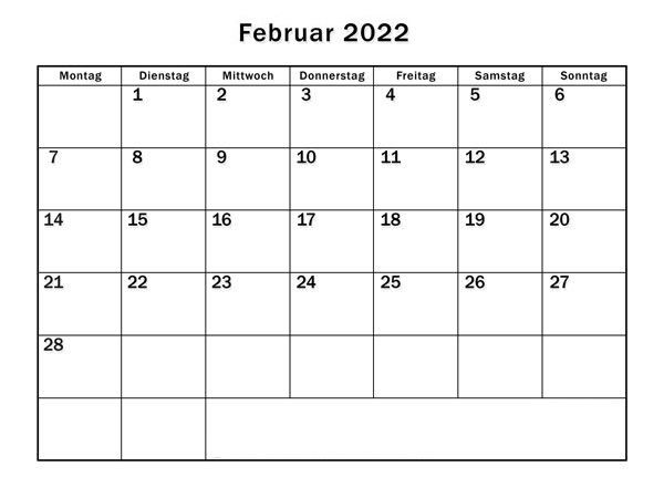 Kalender 2022 Februar Zum Ausdrucken