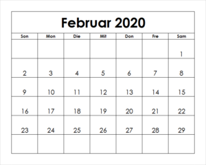 Monats Kalender Februar 2020