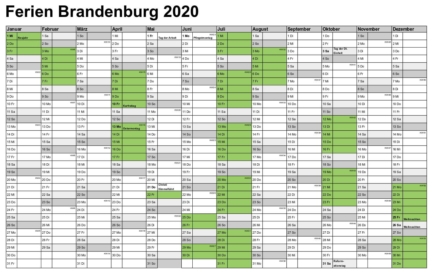 Kalender Brandenburg 2020 Zum Ausdrucken