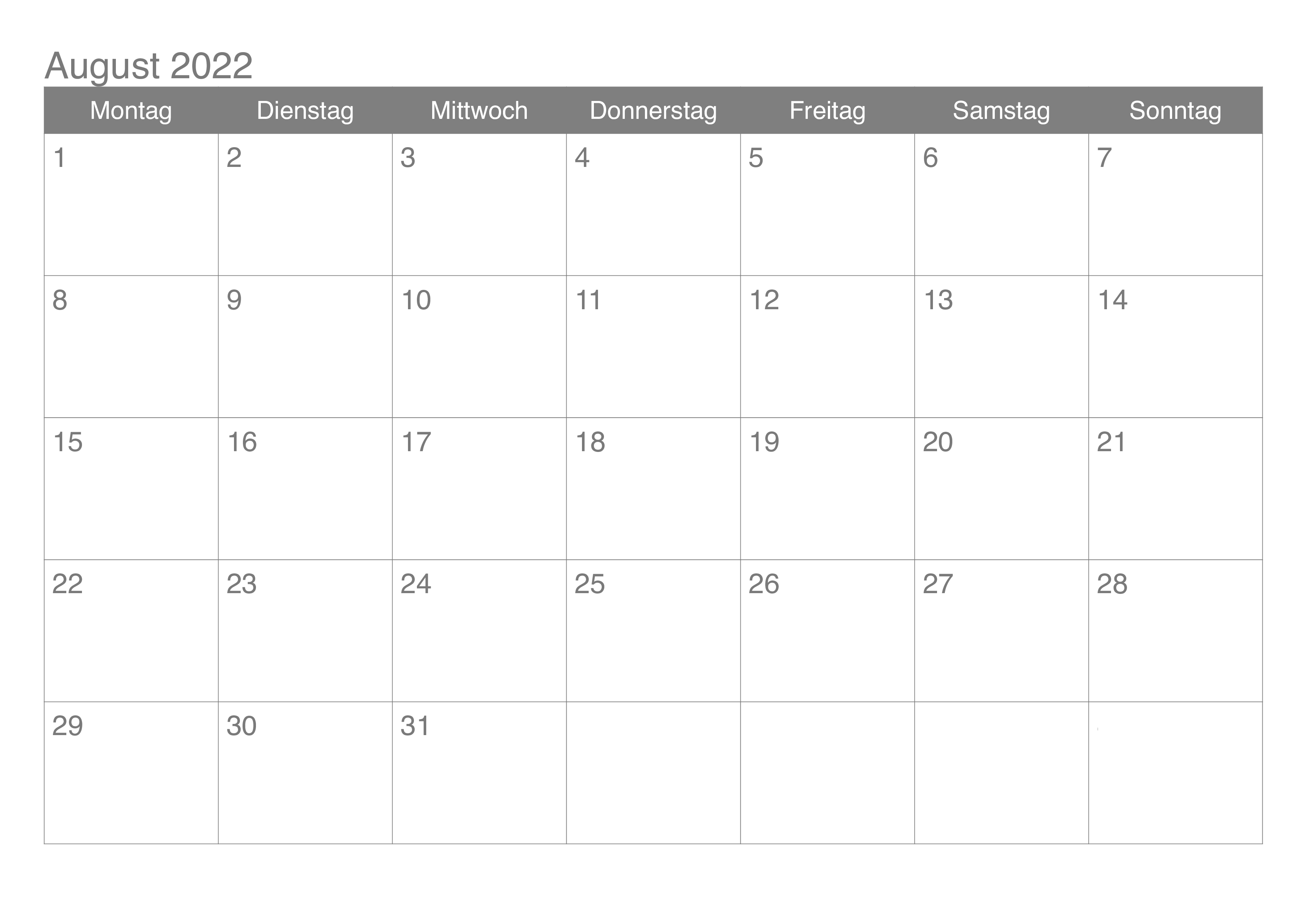 August 2022 Kalender