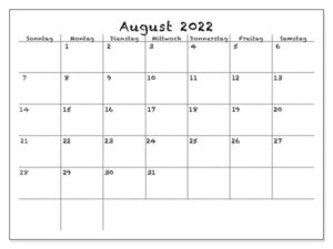 Frei Kalender August 2022 Ausdrucken