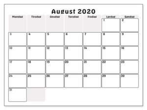 Kalender August 2020 Zum Ausdrucken