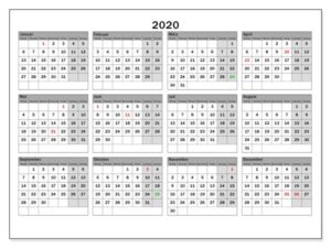 Ferien NRW 2020 Kalender Excel, Word