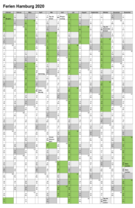 Ferien Hamburg 2020 Kalender Excel, Word