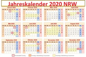 Jahreskalender 2020 NRW Schulferien