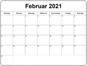 Kalender Februar 2021 Ausdrucken