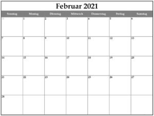 Kalender Februar 2021 Vorlage