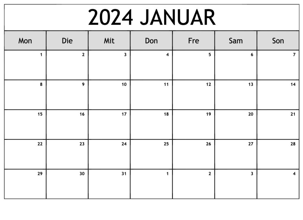 Januar 2024 Feiertags Kalender
