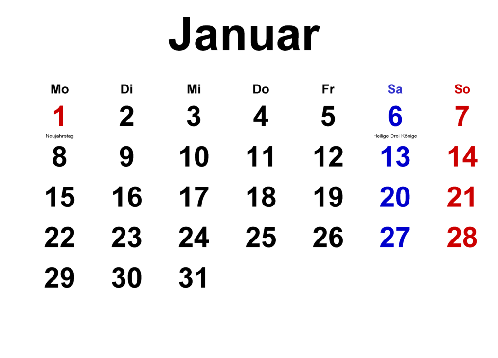 Januar 2024 Kalender