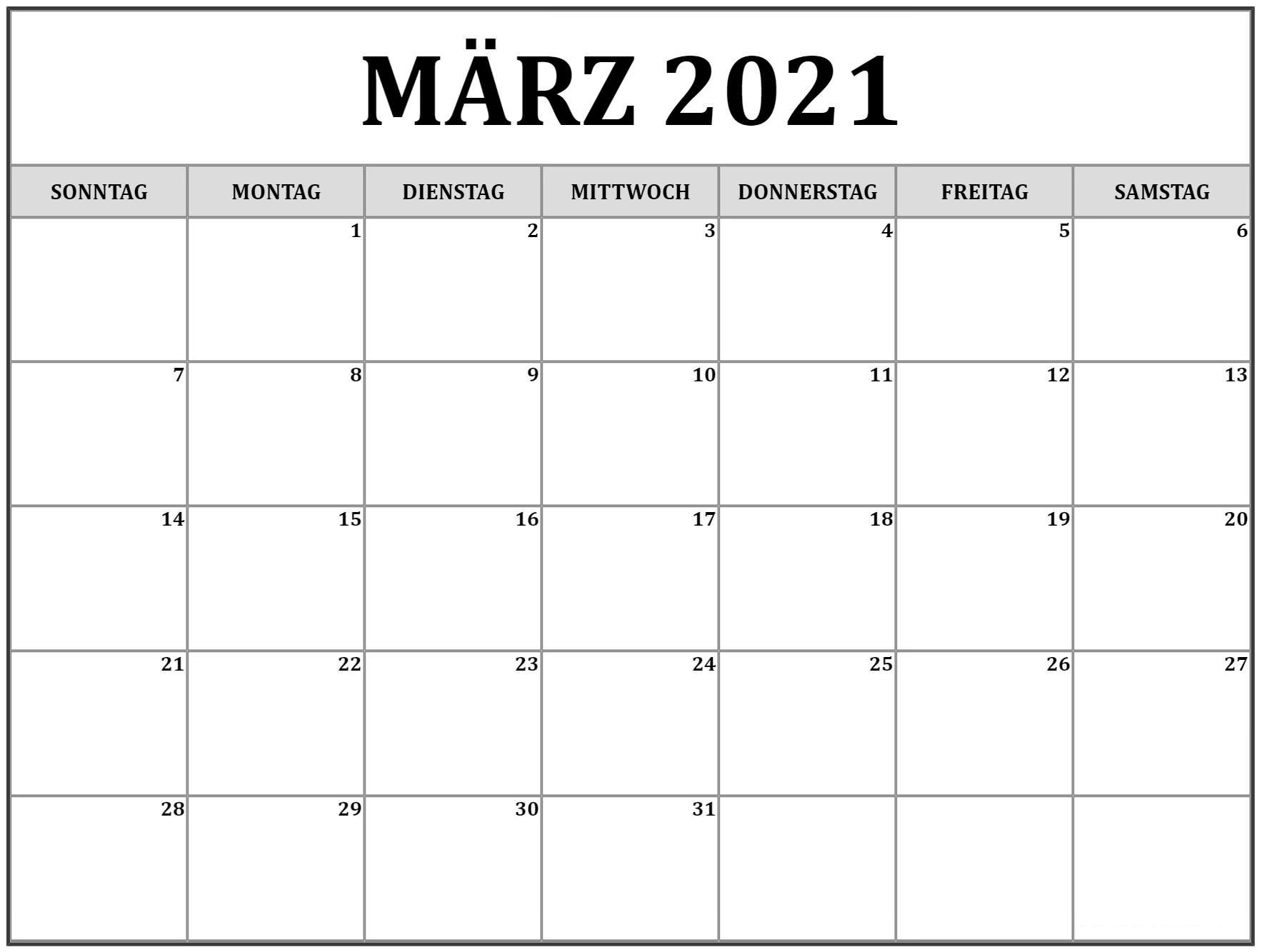 Druckbaren Marz 2021 Kalender Zum Ausdrucken Pdf Excel Word Druckbarer 2021 Kalender