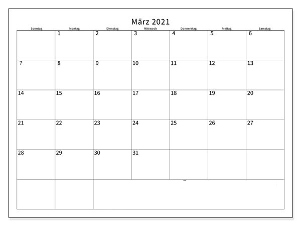 März 2021 Kalender
